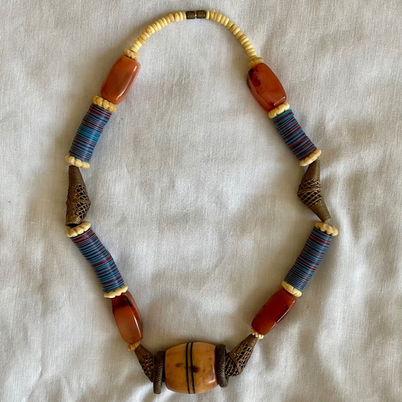 Necklace with Amber, Ivory & Brass - Picture 1 of 4